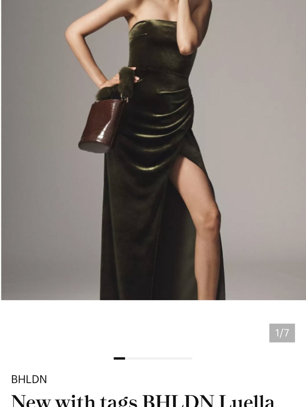 New with tags BHLDN Luella Strapless Velvet Gown, Green, medium, retails $248